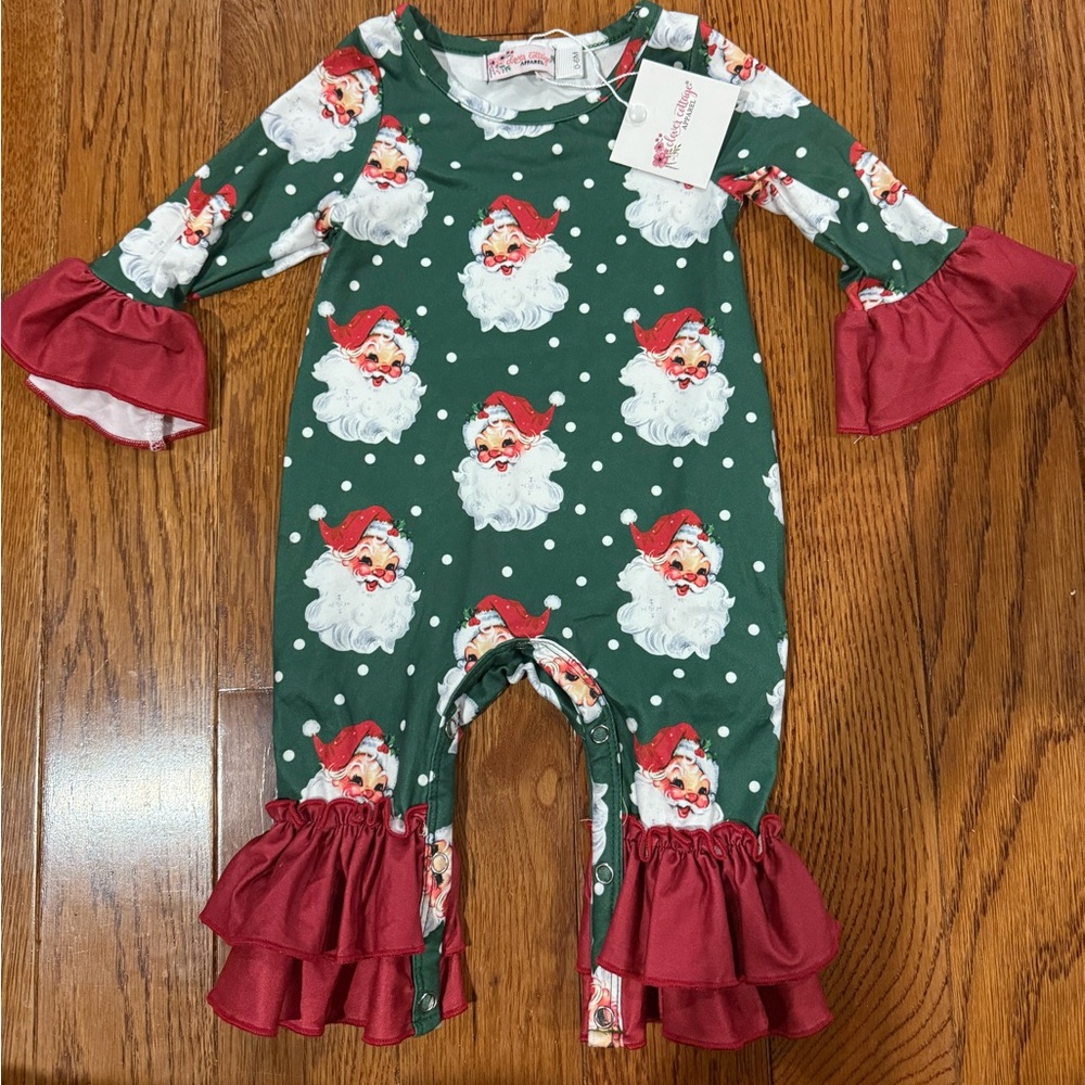 Festive Green Infant Santa Baby Romper